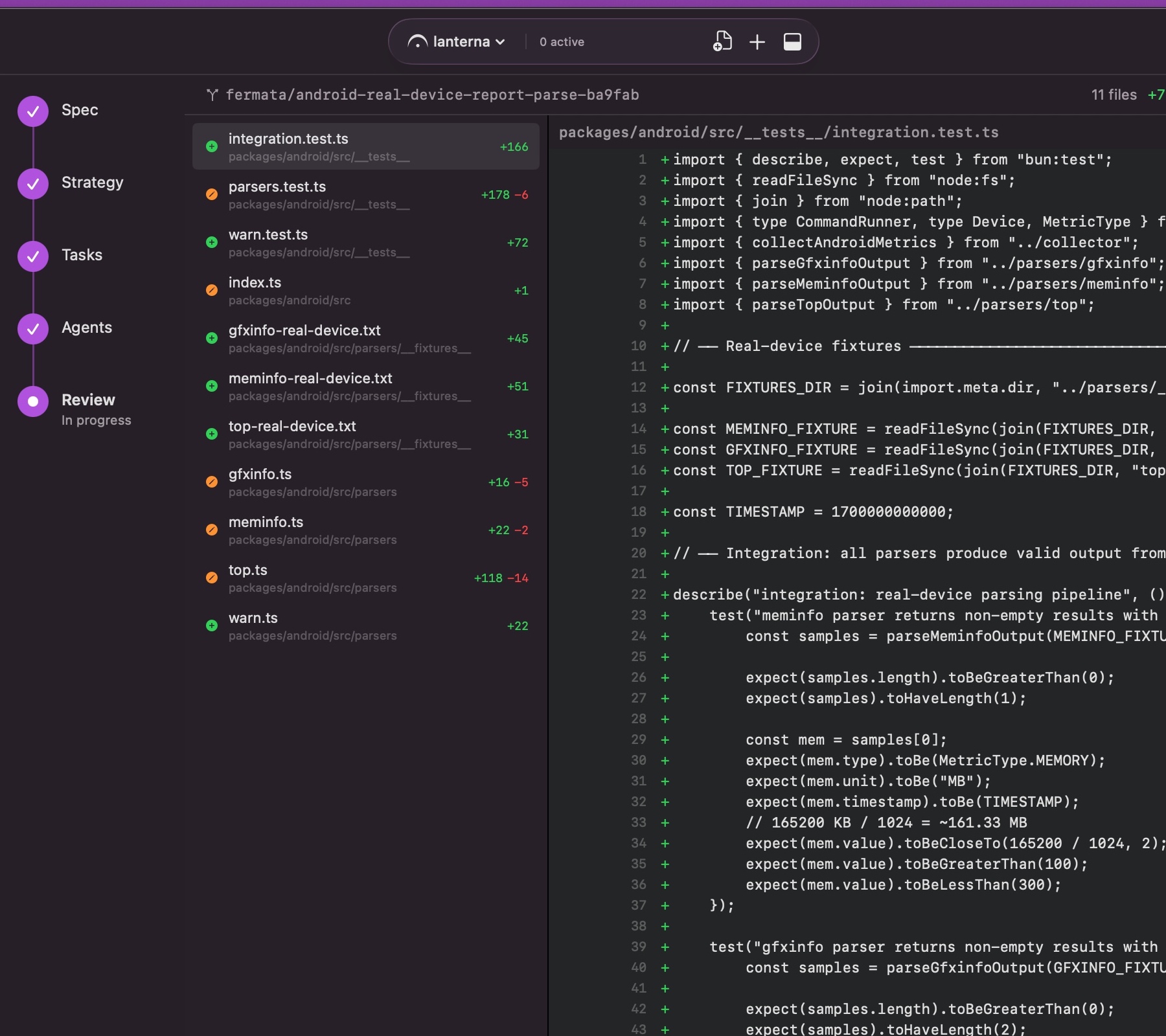 Code review with file tree and diff